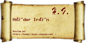 Héder Irén névjegykártya